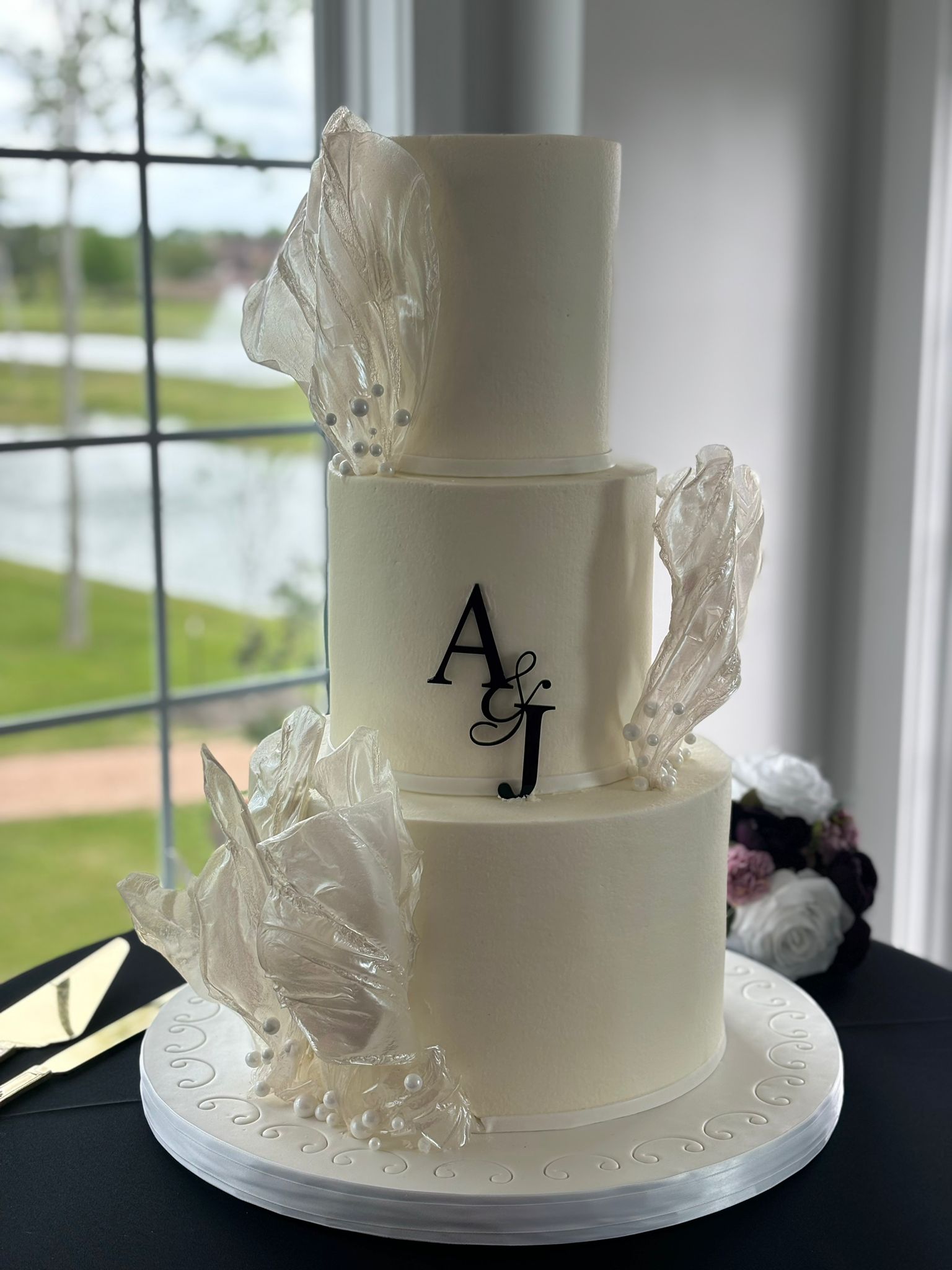 Wedding Cake. Rice Paper & Pearls details.