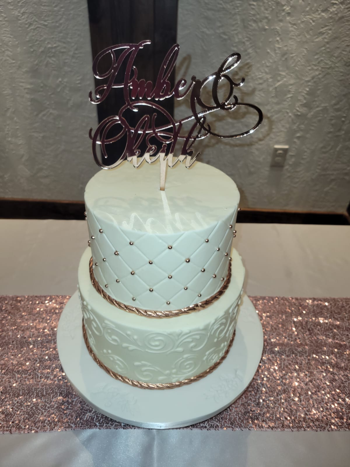 Wedding Cake. Two Tiers. Rose Gold