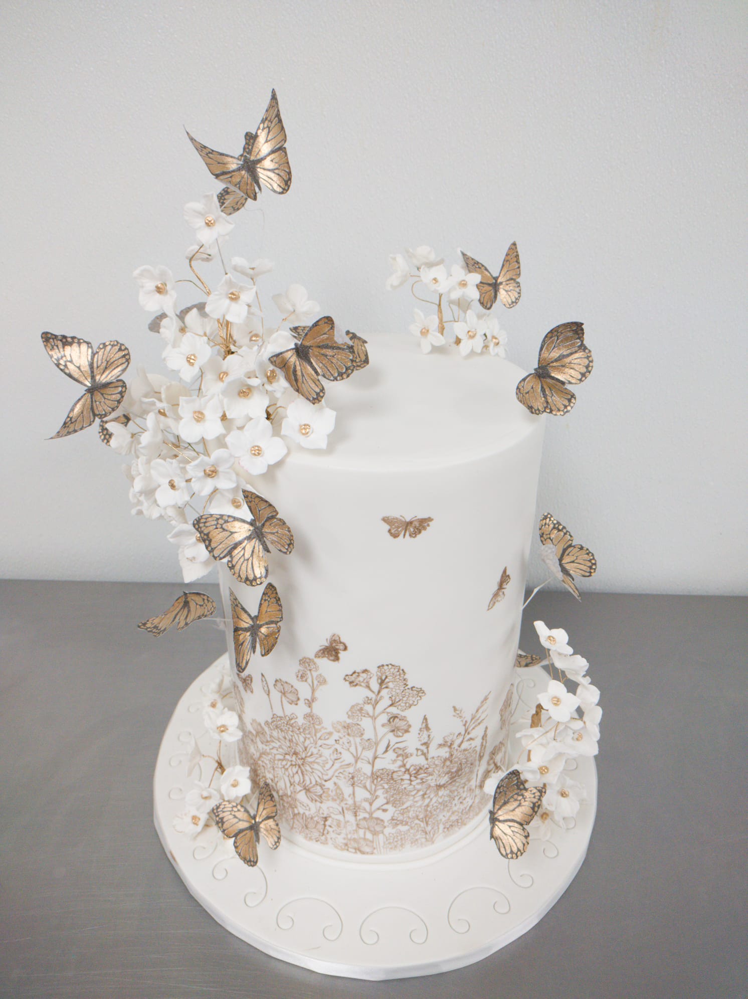 Birthday Cake. Golden Butterflies